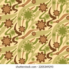 Abstract Hand Drawing Retro Geometric Wavy Zebra Tiger Tiger Stripes with Flowers Seamless Vector Pattern Isolated Background 