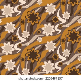 Abstract Hand Drawing Retro Geometric Wavy Zebra Tiger Tiger Stripes with Flowers Seamless Vector Pattern Isolated Background 