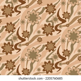 Abstract Hand Drawing Retro Geometric Wavy Zebra Tiger Tiger Stripes with Flowers Seamless Vector Pattern Isolated Background 