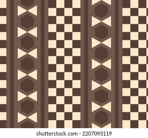 Abstract Hand Drawing Retro Geometric Chess Board Checkered Squares Lines Stripes Hexagons Seamless Vector Pattern Isolated Background