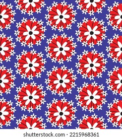 Abstract Hand Drawing Retro Geometric Daisy Flowers Seamless Vector Pattern Isolated Background