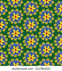 Abstract Hand Drawing Retro Geometric Daisy Flowers Seamless Vector Pattern Isolated Background