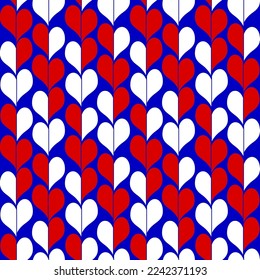 Abstract Hand Drawing Retro Geometric Tile Hearts Seamless Vector Pattern Isolated Background 