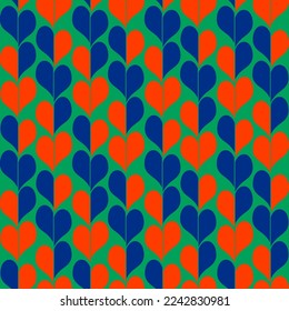 Abstract Hand Drawing Retro Geometric Tile Hearts Seamless Vector Pattern Isolated Background 