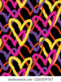 Abstract Hand Drawing Retro Geometric Chain Overlay Hearts Seamless Vector Pattern Isolated Background 