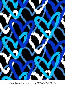 Abstract Hand Drawing Retro Geometric Chain Overlay Hearts Seamless Vector Pattern Isolated Background 