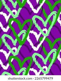 Abstract Hand Drawing Retro Geometric Chain Overlay Hearts Seamless Vector Pattern Isolated Background 