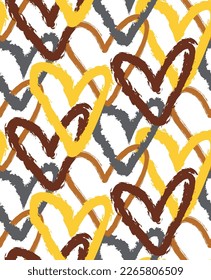 Abstract Hand Drawing Retro Geometric Chain Overlay Hearts Seamless Vector Pattern Isolated Background 