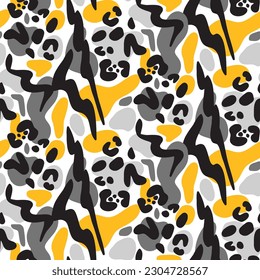Abstract Hand Drawing Retro Geometric Shapes Leopard Cheetah Zebra Animal Skin Brush Strokes Camouflage Seamless Vector Pattern Isolated Background