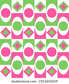 Abstract Hand Drawing Retro Geometric Shapes Ellipses Squares Argyle Shapes Seamless Tile Art Deco Vector Pattern Isolated Background
