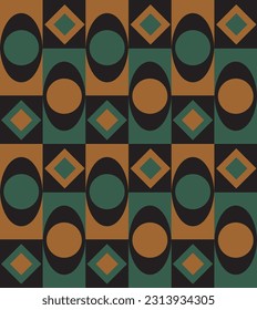 Abstract Hand Drawing Retro Geometric Shapes Ellipses Squares Argyle Shapes Seamless Tile Art Deco Vector Pattern Isolated Background