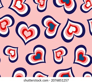 Abstract Hand Drawing Retro Hearts Seamless Vector Pattern Isolated Background