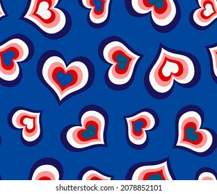 Abstract Hand Drawing Retro Hearts Seamless Vector Pattern Isolated Background