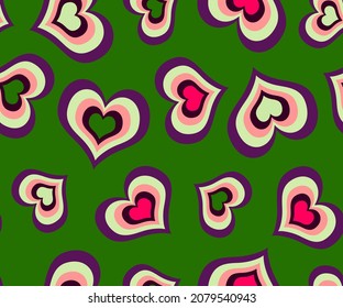 Abstract Hand Drawing Retro Hearts Seamless Vector Pattern Isolated Background