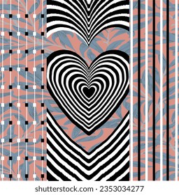 Abstract Hand Drawing Retro Hearts Seamless Vector Pattern Isolated Background