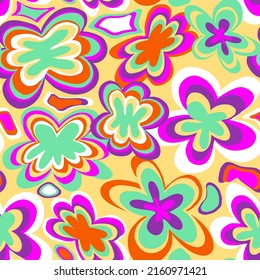 Abstract Hand Drawing Retro Large Daisy Flowers Seamless Vector Pattern Isolated Background