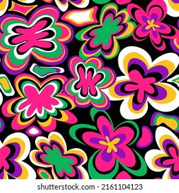 Abstract Hand Drawing Retro Large Daisy Flowers Seamless Vector Pattern Isolated Background