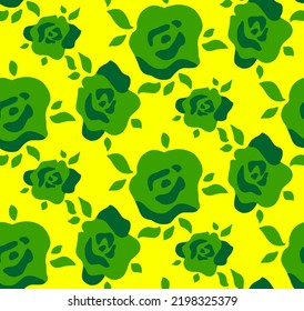 Abstract Hand Drawing Retro Large Roses and Leaves Seamless Vector Pattern Isolated Background