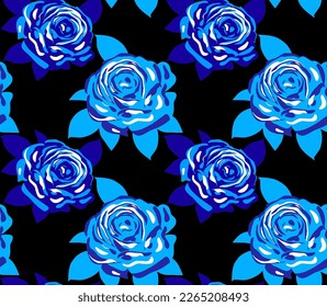 Abstract Hand Drawing Retro Large Roses and Leaves Seamless Tile Vector Pattern Isolated Background