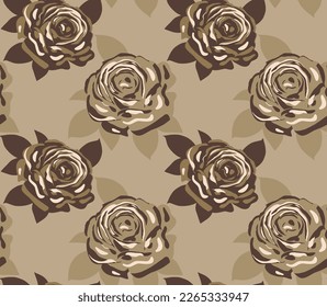 Abstraktes Handzeichnen, Retro große Rosen und Blätter Nahtlose, flache Vektormuster einzeln auf Hintergrund