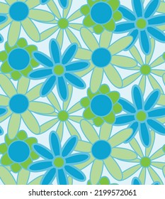 Abstract Hand Drawing Retro Mix Daisy Flowers Seamless Vector Pattern Isolated Background