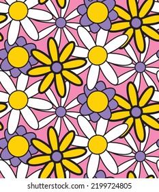Resumen Mezcla Retro De Dibujo A Mano Flores De Marea Patrón Vector Sin Maravilla Fondo Aislado