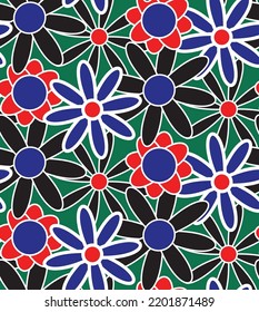 Abstract Hand Drawing Retro Mix Daisy Flowers Seamless Vector Pattern Isolated Background