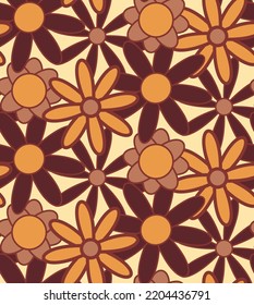 Abstract Hand Drawing Retro Mix Daisy Flowers Seamless Vector Pattern Isolated Background