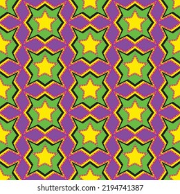 Abstract Hand Drawing Retro Mosaic Honeycomb Hexagonal Geometric Shapes Stars Seamless Vector Pattern Isolated Background