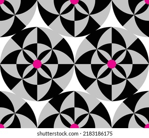 Abstract Hand Drawing Retro Optical Geometric Shapes Circles Seamless Vector Pattern Isolated Background
