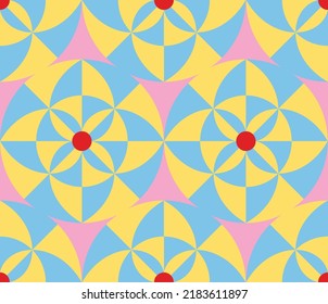 Abstract Hand Drawing Retro Optical Geometric Shapes Circles Seamless Vector Pattern Isolated Background