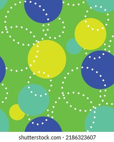 Abstract Hand Drawing Retro Polka Dots and Dashed Circles Seamless Vector Pattern Isolated Background