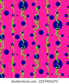 Abstract Hand Drawing Retro Polka Dots and Vertical Liquid Wavy Lines Stripes Seamless Vector Pattern Isolated Background
