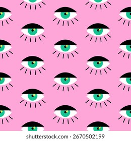 Dibujo a mano Abstractas Ojos de arte Pop retro Patrón de Vector sin fisuras Fondo aislado 
