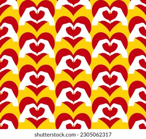 Abstract Hand Drawing Retro Red Hearts with Hand Hearts Seamless Vector Pattern Isolated Background