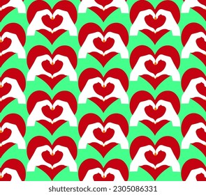 Abstract Hand Drawing Retro Red Hearts with Hand Hearts Seamless Vector Pattern Isolated Background
