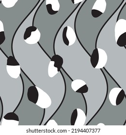 Abstract Hand Drawing Retro Vertical Wavy Stripes and Random Dots Geometric Shapes Seamless Vector Pattern Isolated Background