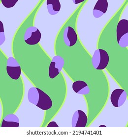 Abstract Hand Drawing Retro Vertical Wavy Stripes and Random Dots Geometric Shapes Seamless Vector Pattern Isolated Background