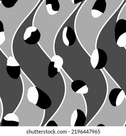 Abstract Hand Drawing Retro Vertical Wavy Stripes and Random Dots Geometric Shapes Seamless Vector Pattern Isolated Background