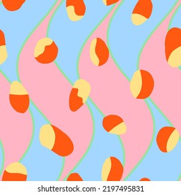 Abstract Hand Drawing Retro Vertical Wavy Stripes and Random Dots Geometric Shapes Seamless Vector Pattern Isolated Background