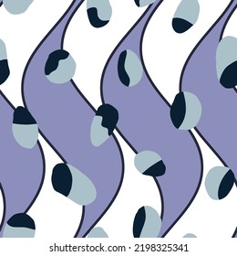 Abstract Hand Drawing Retro Vertical Wavy Stripes and Random Dots Geometric Shapes Seamless Vector Pattern Isolated Background