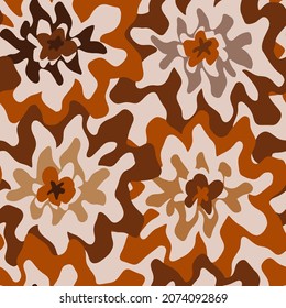 Abstract Hand Drawing Retro Wavy Geometric Flowers Seamless Vector Pattern Isolated Background