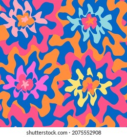 Abstracto Dibujo Mano Retro Flores Geométricas Fluctuaciones Vectoriales Sin Marea Patrón Vector Aislado Fondo
