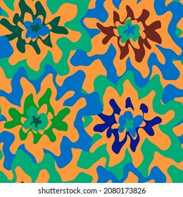 Abstracto Dibujo Mano Retro Flores Geométricas Fluctuaciones Vectoriales Sin Marea Patrón Vector Aislado Fondo