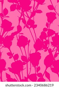 Abstract Hand Drawing Rose Buds Bouquets and Leaves Silhouettes Seamless Vector Pattern Isolated Background