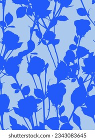 Abstract Hand Drawing Rose Buds Bouquets and Leaves Silhouettes Seamless Vector Pattern Isolated Background