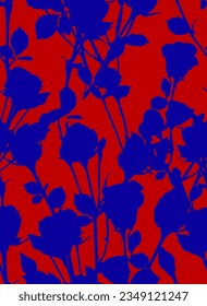 Abstract Hand Drawing Rose Buds Bouquets and Leaves Silhouettes Seamless Vector Pattern Isolated Background