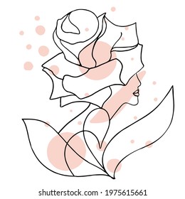 Abstract hand drawing rose in the form of a girl, line drawing flower logo, eco logo, wedding design, sketch