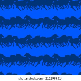 Abstract Hand Drawing Running Horses Silhouettes Horizontal Striped Looks Seamless Vector Pattern Isolated Background