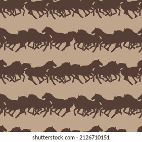 Abstract Hand Drawing Running Horses Silhouettes Horizontal Striped Looks Seamless Vector Pattern Isolated Background